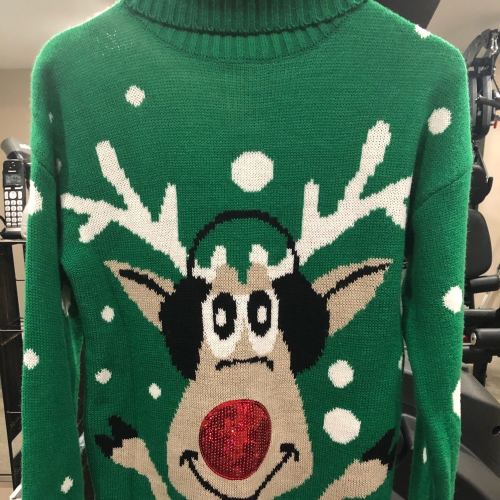 Green Reindeer Christmas Sweater